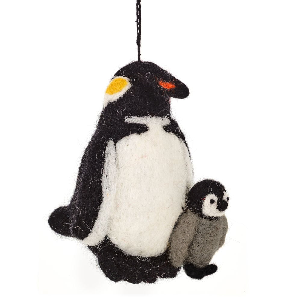 12cm Handmade Felted Penguin Christmas Tree Bauble Ornament | Fairtrade Felt