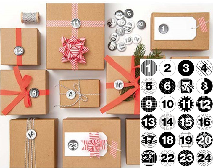 24 Numbered Badges for Advent Calendar Crafts - Monochrome