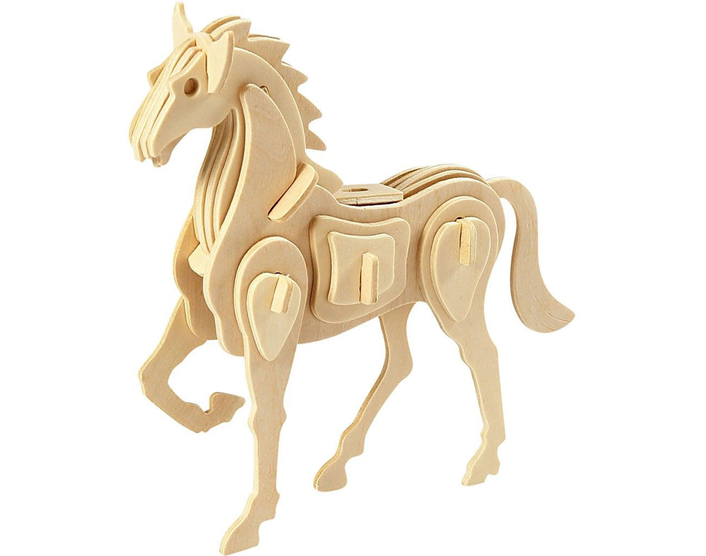 Childrens 3D Wooden Horse 18cm Self Assembly Craft Kit