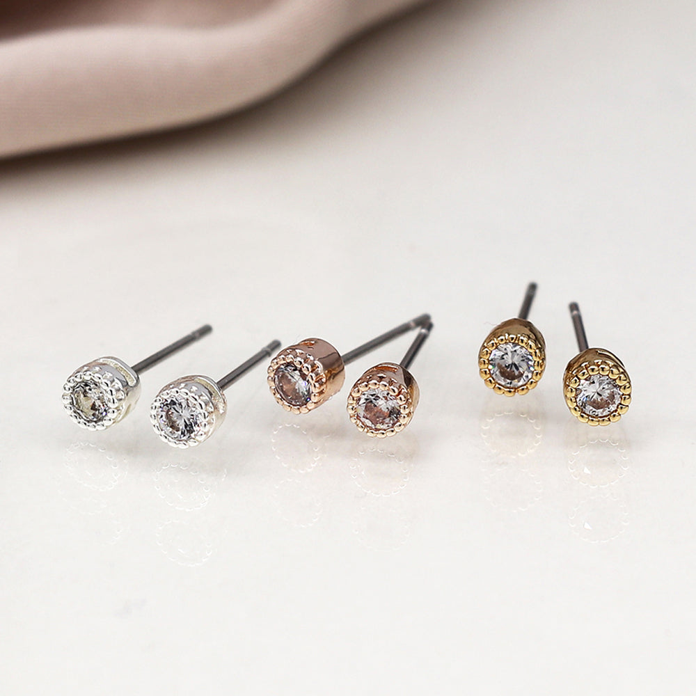 Trio of Crystal Stud Earrings | Three Colours | Mini Gift | Cracker Filler