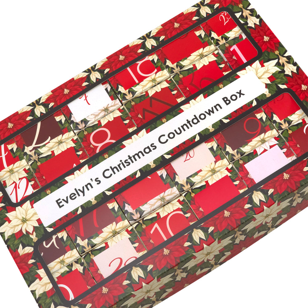 Personalised Advent Calendar Kit | 24 Cubes & Outer Box | Abstract Poinsettia