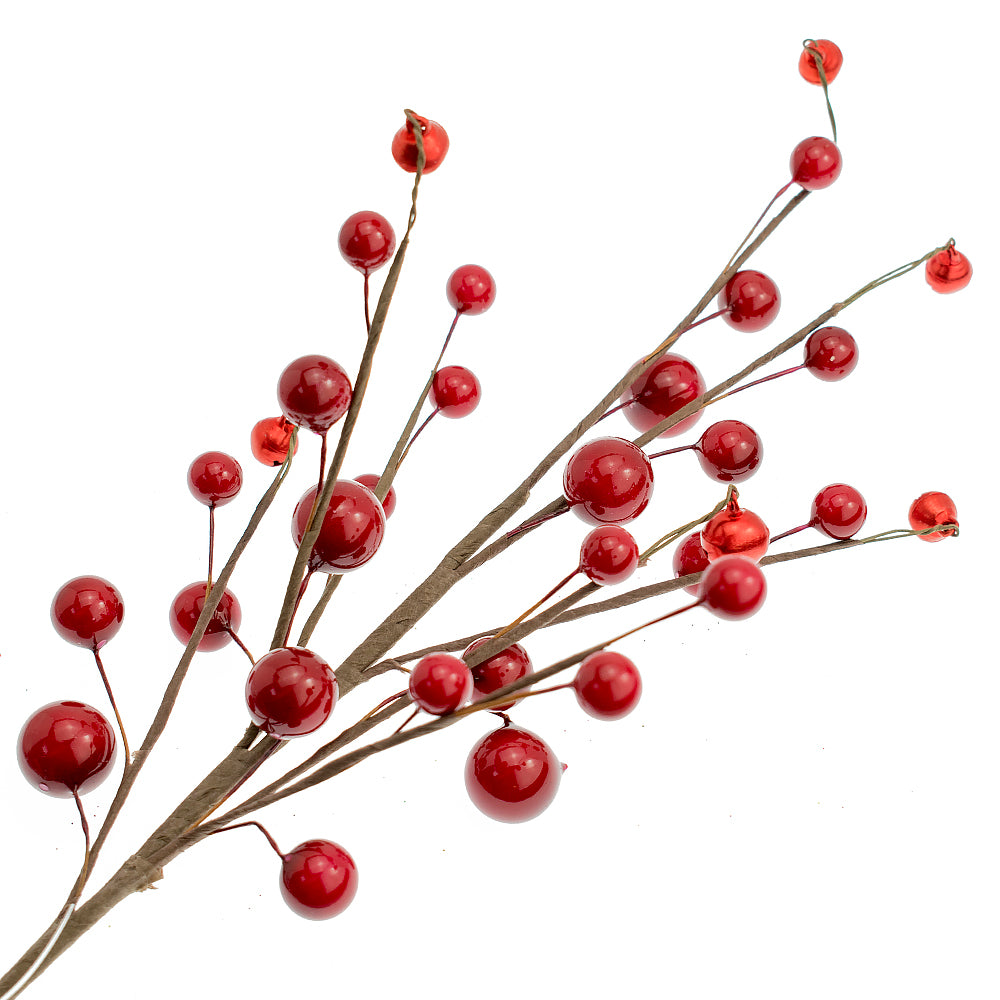 Red Bells & Berries | Christmas Faux Floristry Stem | 42cm Long