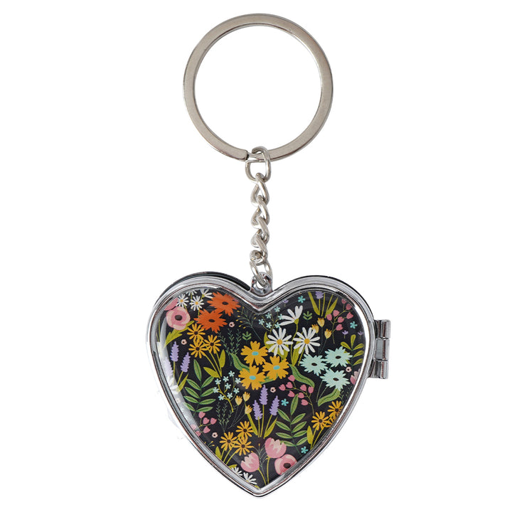 Pretty Floral Heart Shaped Mini Pill Box Keyring | Little Gift | Cracker Filler