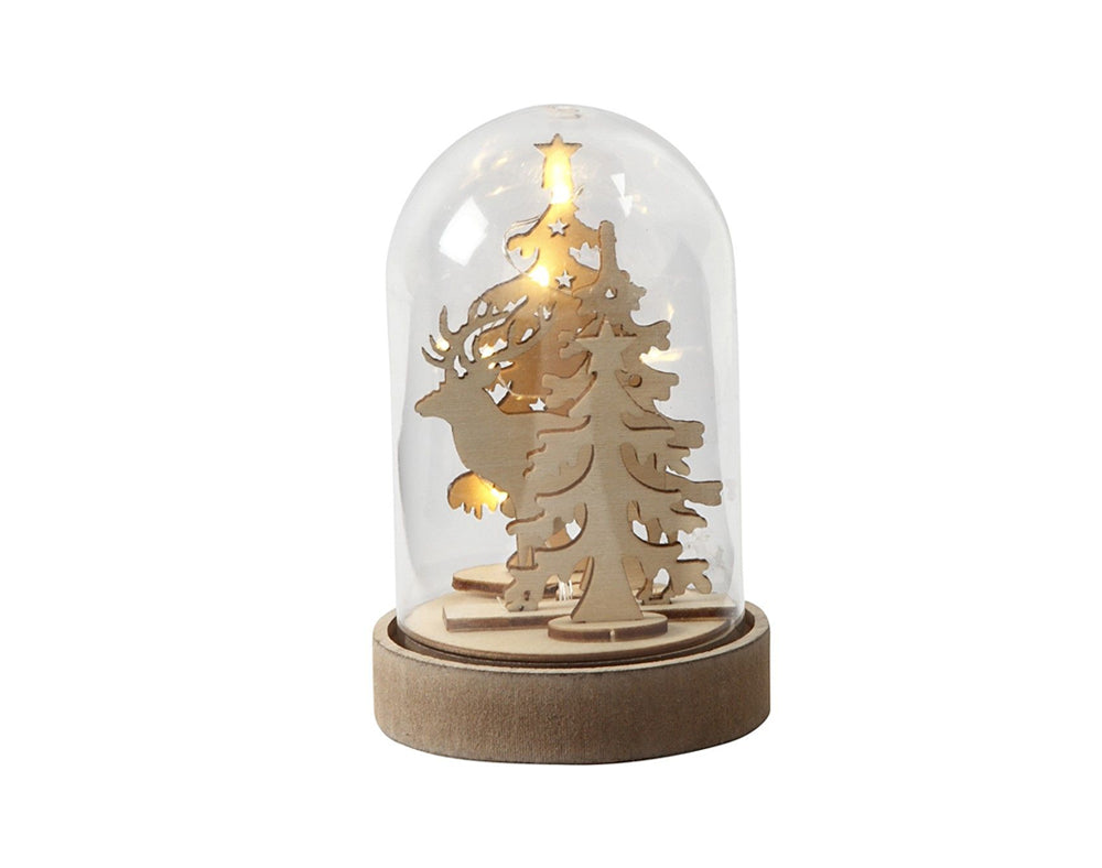 Plastic Bell Jar Cloche on Wooden Stand & LED Lights for Crafts - Choice of Sizes