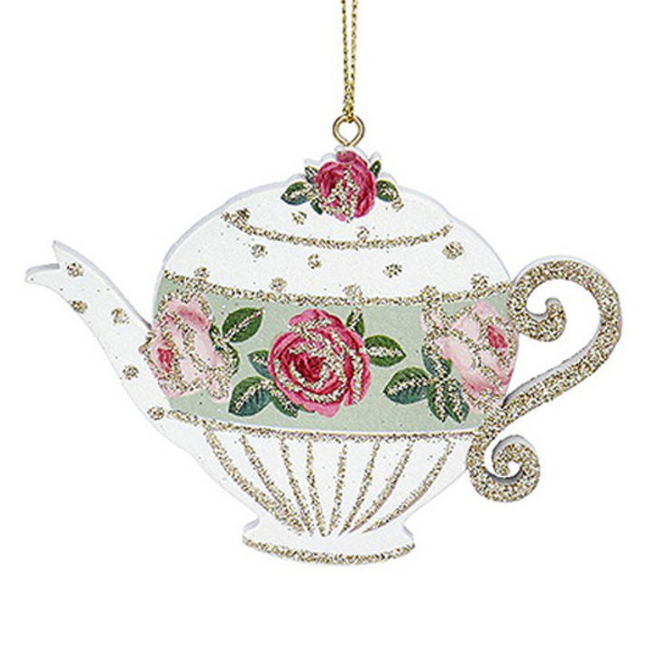 Cream | Wooden Afternoon Tea Pot | Hanging Christmas Tree Ornament | Gisela Graham