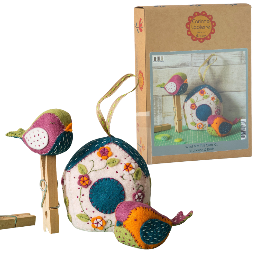 Birds & Birdhouse | Felt Sewing Kit | Makes 3 Items | Corinne Lapierre
