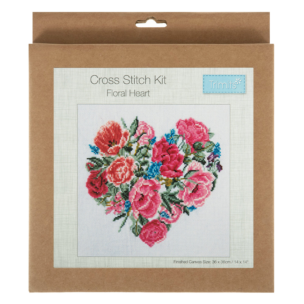Pretty Floral Heart | Complete Cross Stitch Kit | 28x28cm