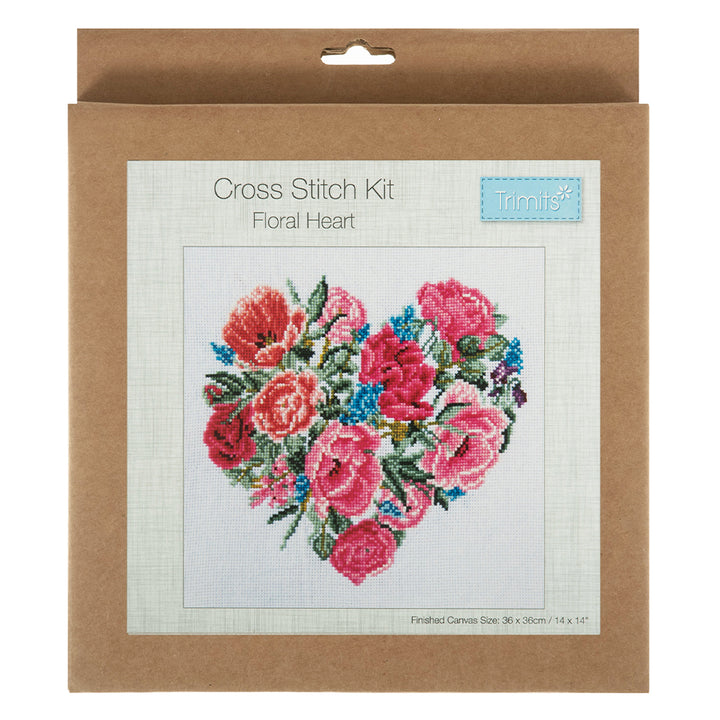 Pretty Floral Heart | Complete Cross Stitch Kit | 28x28cm