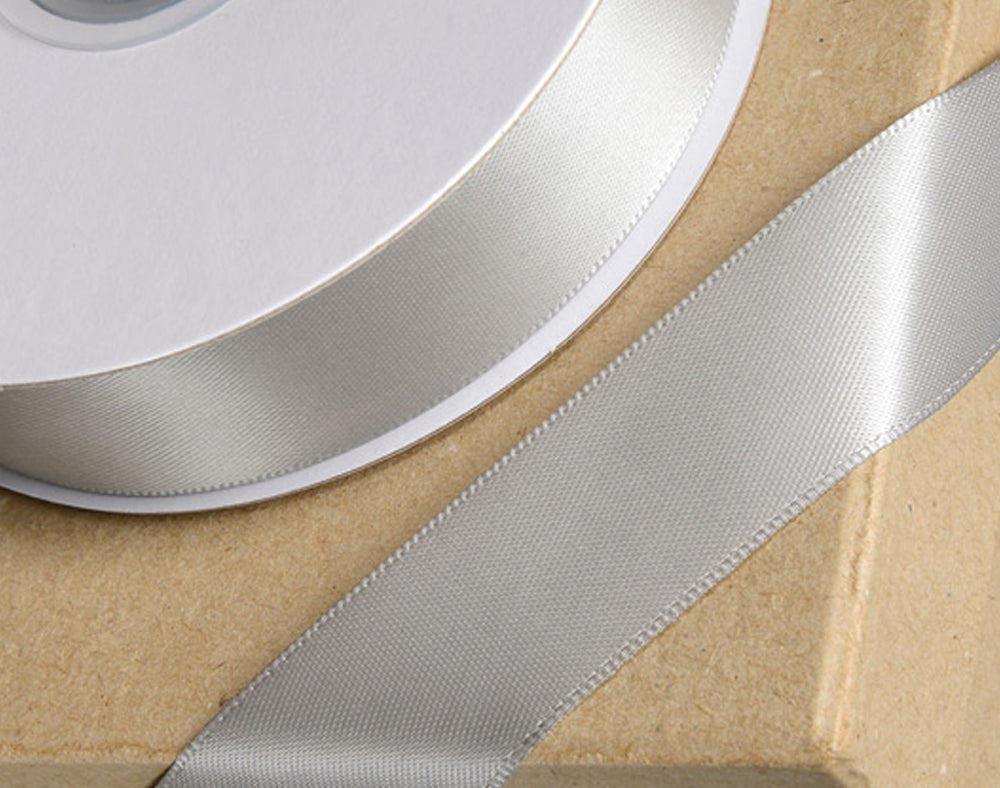 25m Silver 15mm Wide Satin Ribbon for Crafts