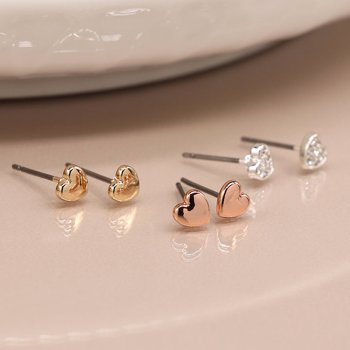 Pretty Earrings Trio | Rose, Gold & Silver Hearts | Cracker Filler | Mini Gift