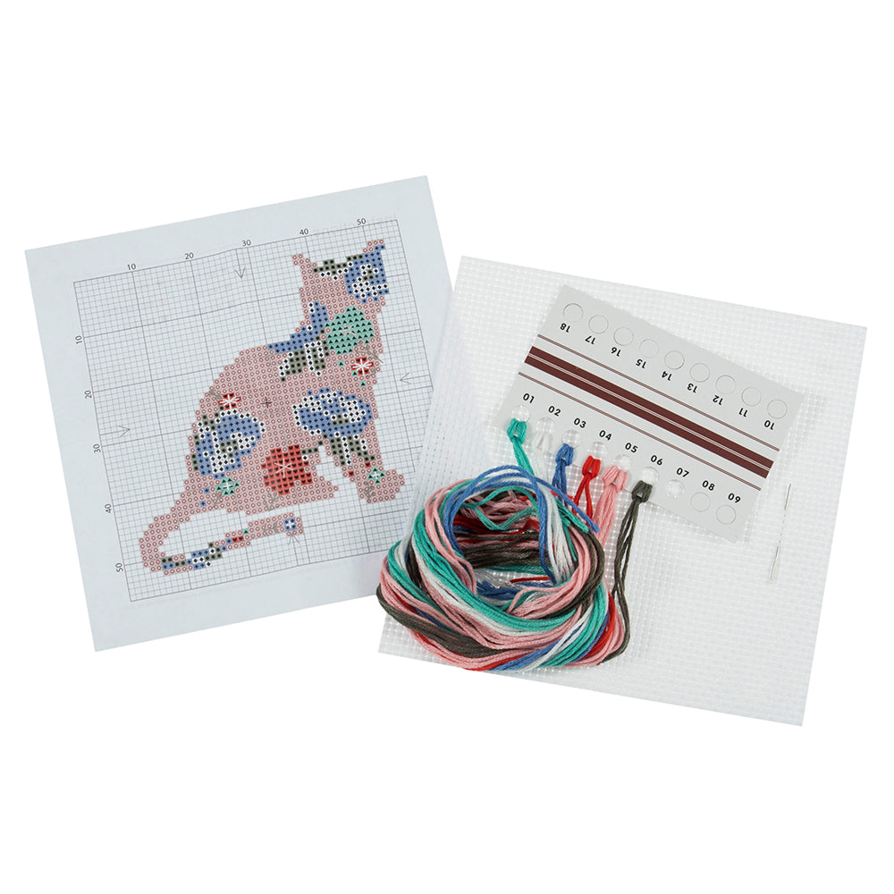 Floral Cat | Mini Counted Cross Stitch Kit | 13cm