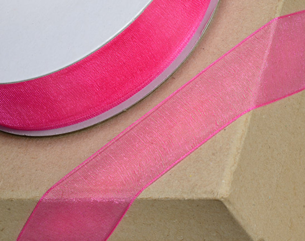 25m Fuchsia Pink 38mm Wide Woven Edge Organza Ribbon for Crafts