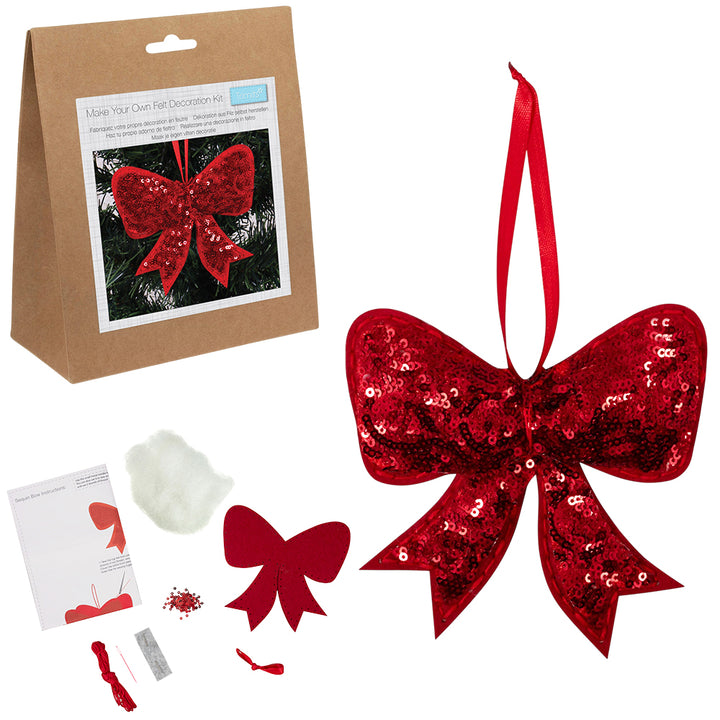 Red Bow | Felt & Sequin Sewing Kit | Hanging Christmas Ornament | Craft Kit