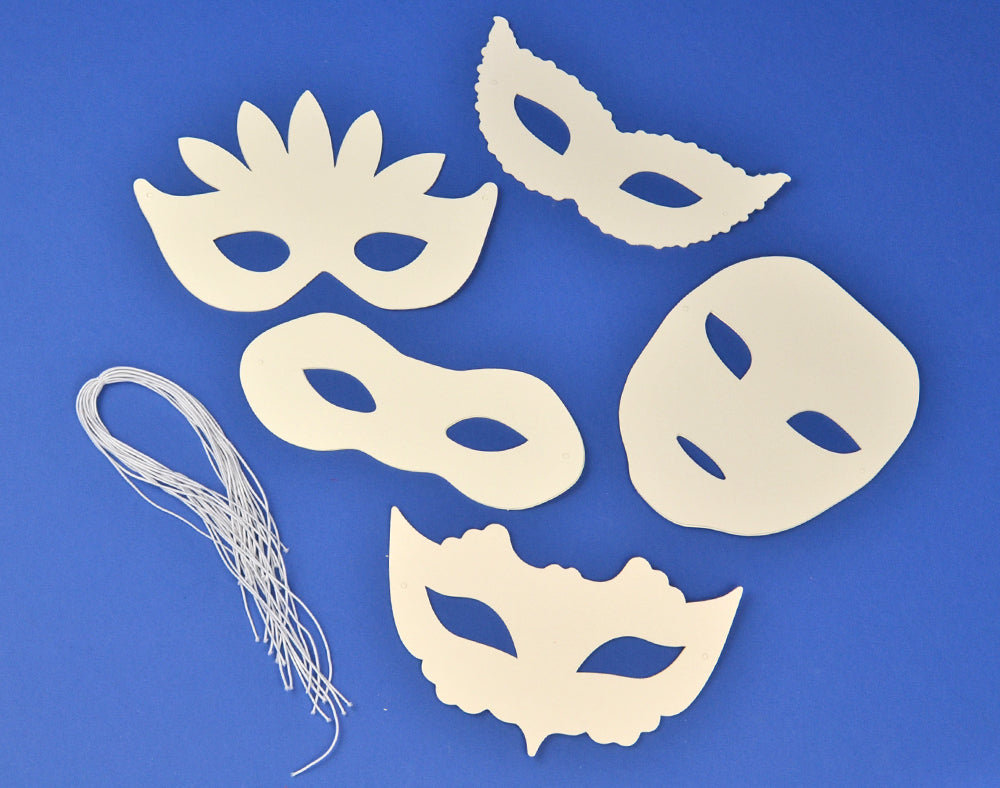 16 Assorted White Card Craft Masks for Kids to Decorate for Crafts
