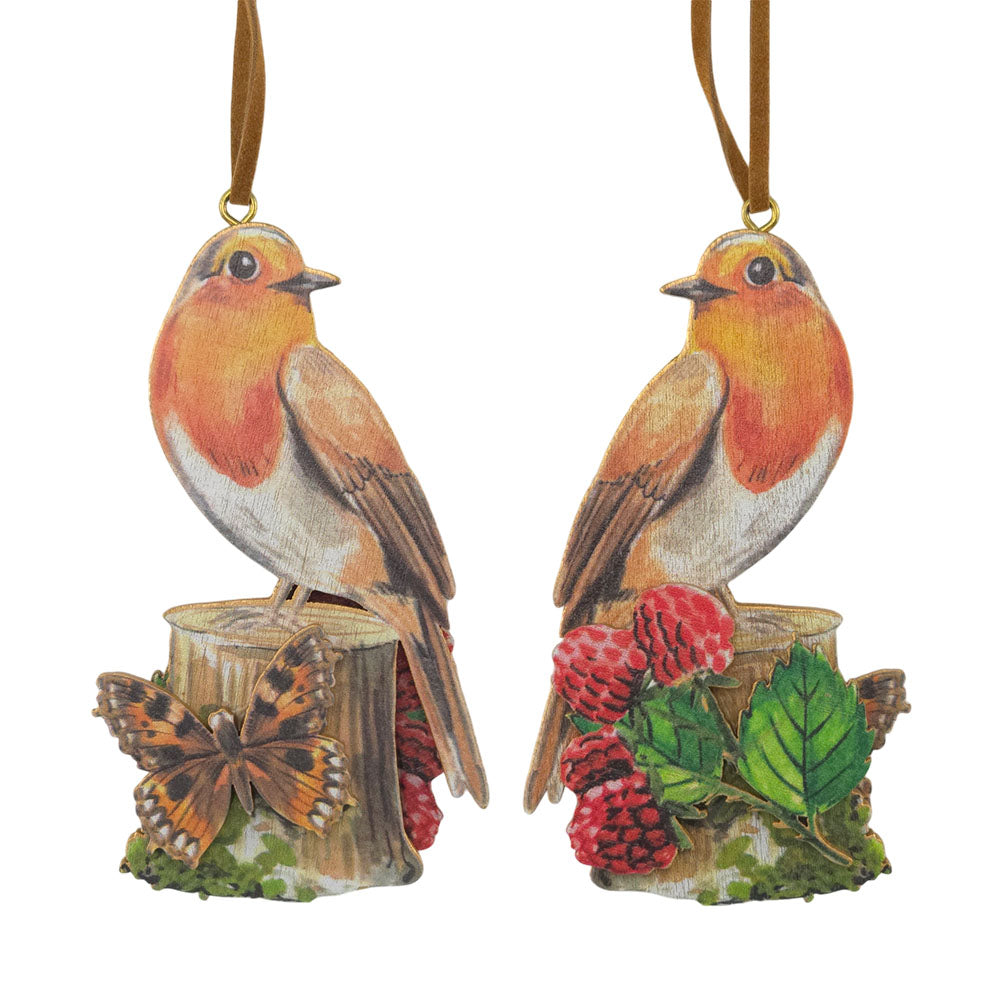 Woodland Robin | Christmas Tree Decoration | Wooden | Gisela Graham