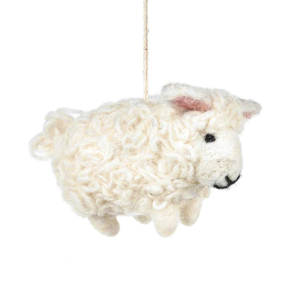 Single 9cm Felted Hanging White Faced Sheep for Easter Tree Decoration | Fairtrade Felt