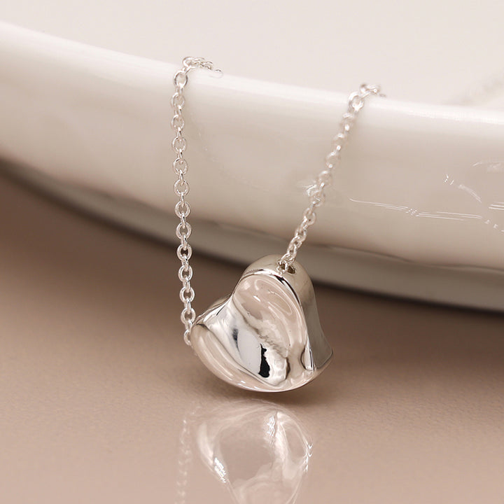 Silver Plated Wavy Surface Heart Necklace | Mini Gift | Cracker Filler