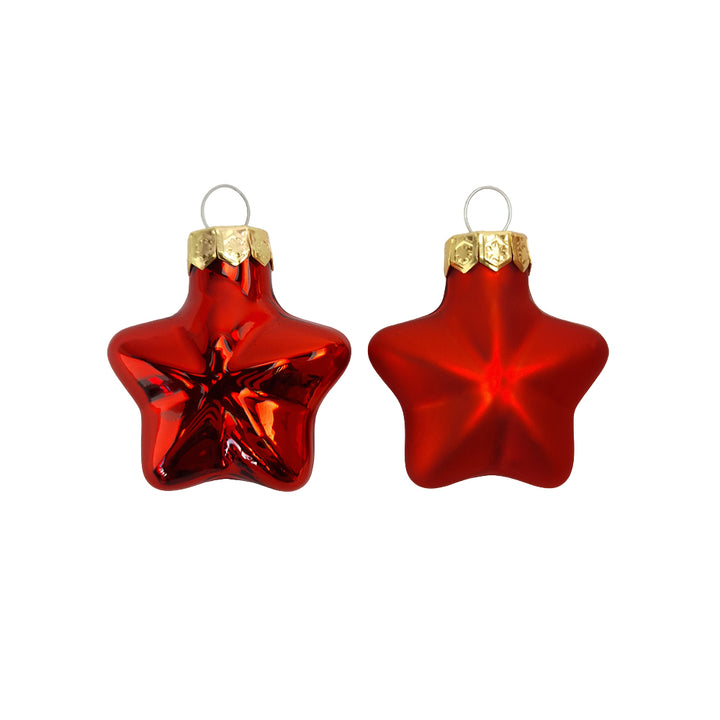 4cm 12 Glass Red Star Shaped Baubles | Christmas Tree Decorations