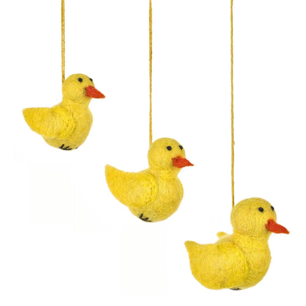 3 Small Hanging Chicks for Easter Tree Decoration | 5cm Tall | Fairtrade Felt