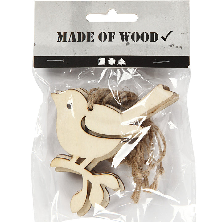 5 Wooden Bird on Branch Hanging Shapes to Decorate - 9cm