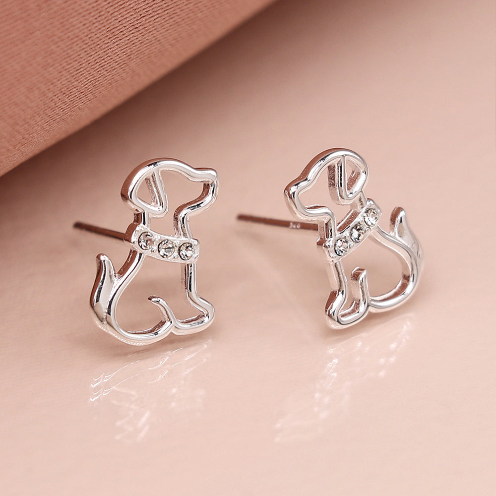 Sterling Silver Puppy Dog Crystal Stud Earrings | Mini Gift | Cracker Filler