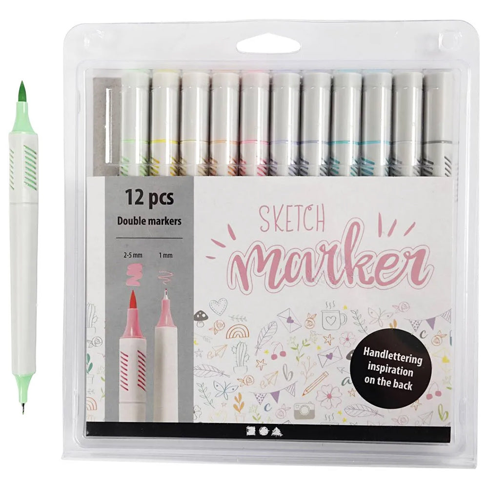 Sketch & Writing Markers | Double Ended | 1mm & 2.5 mm | 12 Pack