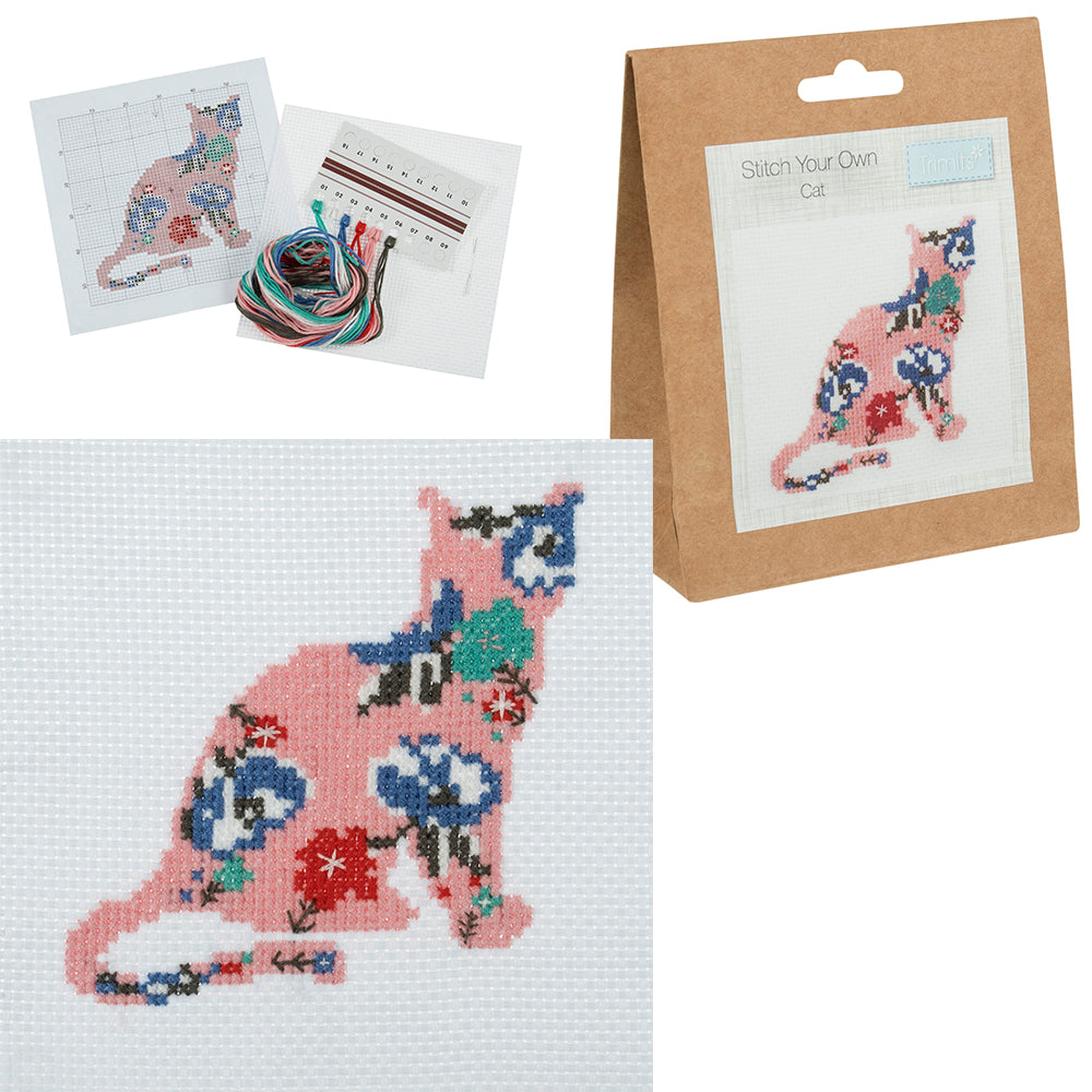 Floral Cat | Mini Counted Cross Stitch Kit | 13cm
