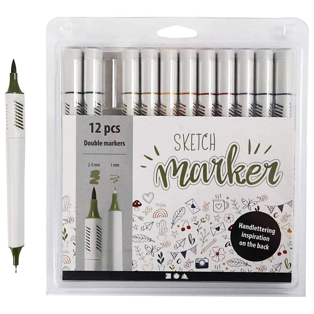 Sketch & Writing Markers | Double Ended | 1mm & 2.5 mm | 12 Pack