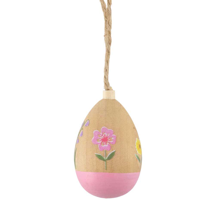 Pretty Floral Wooden Egg | Easter Tree Decoration | 5cm Tall | Gisela Graham