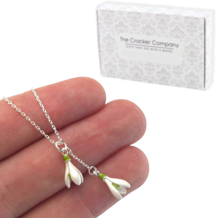 White Snowdrop Necklace | Pendant on Chain | Little Gift | Cracker Filler
