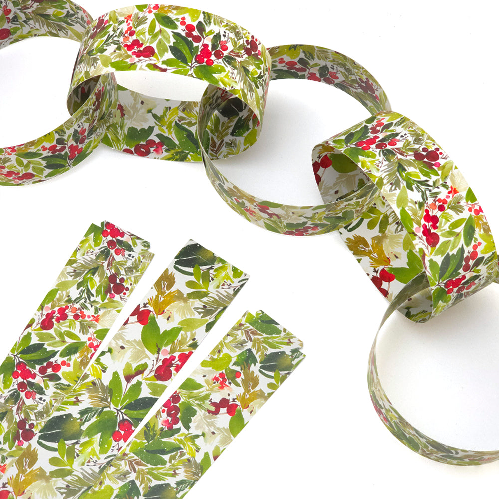 30 Reusable Christmas Paper Chains | Watercolour Berries | No Glue Needed | 2.5m
