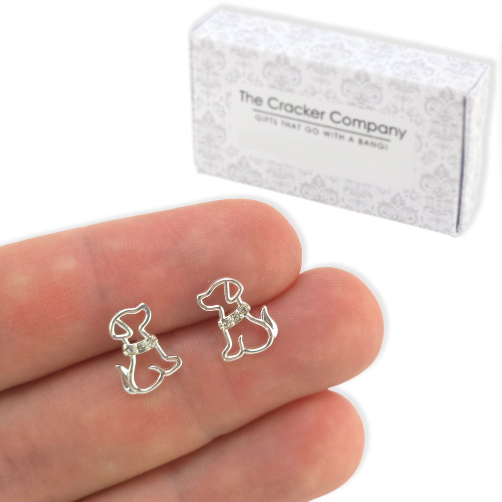 Sterling Silver Puppy Dog Crystal Stud Earrings | Mini Gift | Cracker Filler