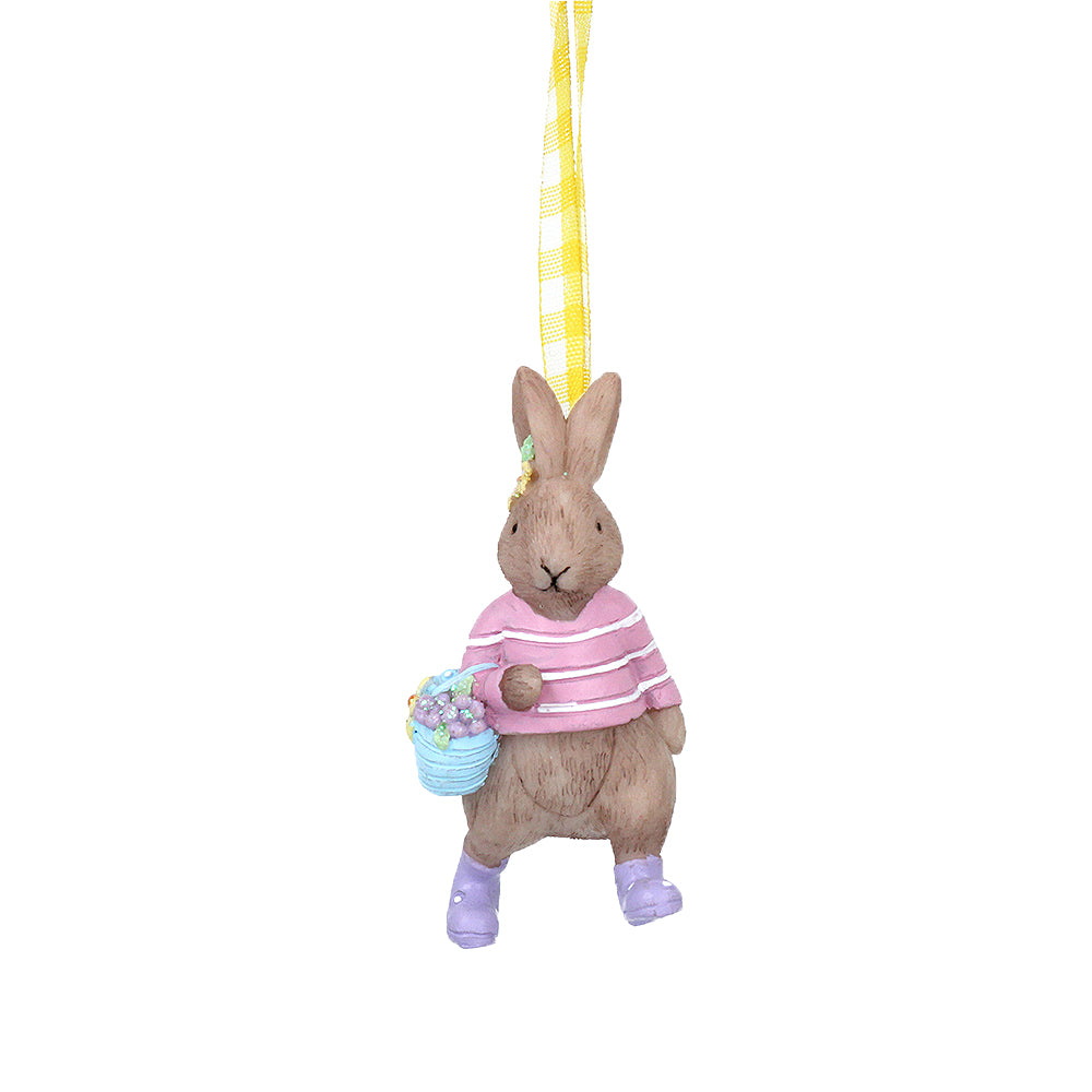 Single 7cm Pink Bunny Carrying Flowers Easter Tree Decoration