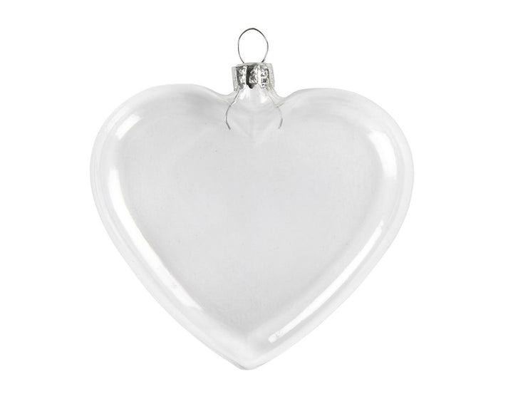 6 Glass 90mm Flat Heart Shaped Christmas Bauble Ornaments for Tree Decoration