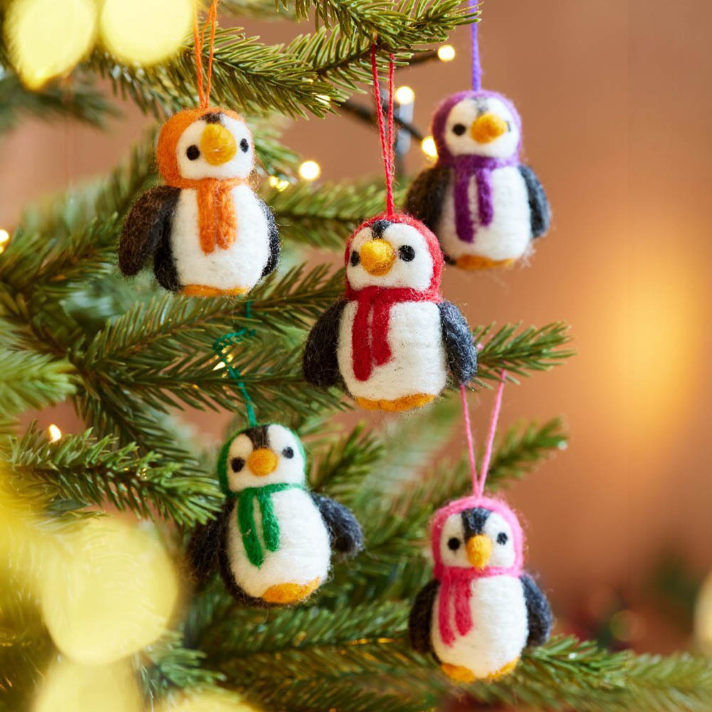 Penguins Hanging Felt Christmas Tree Decorations Set of