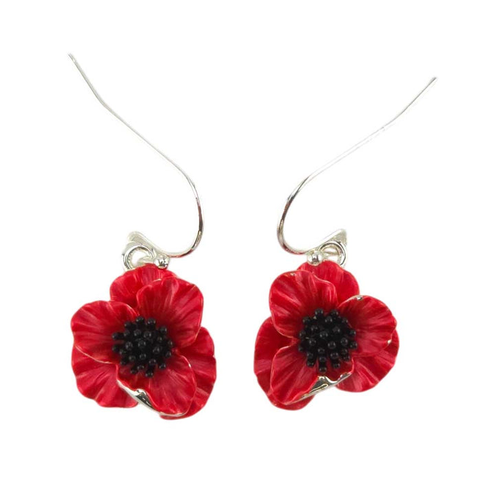 Red Poppy | Silver Tone Drop Earrings | Little Gift for Ladies | Cracker Filler
