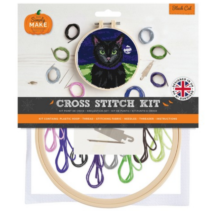 Spooky Black Cat | Halloween Cross Stitch Kit | Make Your Own Autumn Crafts