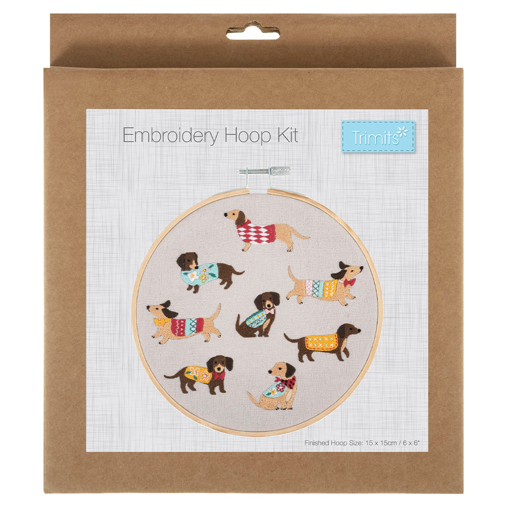 Too Many Sausage Dogs! | Complete Embroidery Kit with Hoop | 15cm Wide