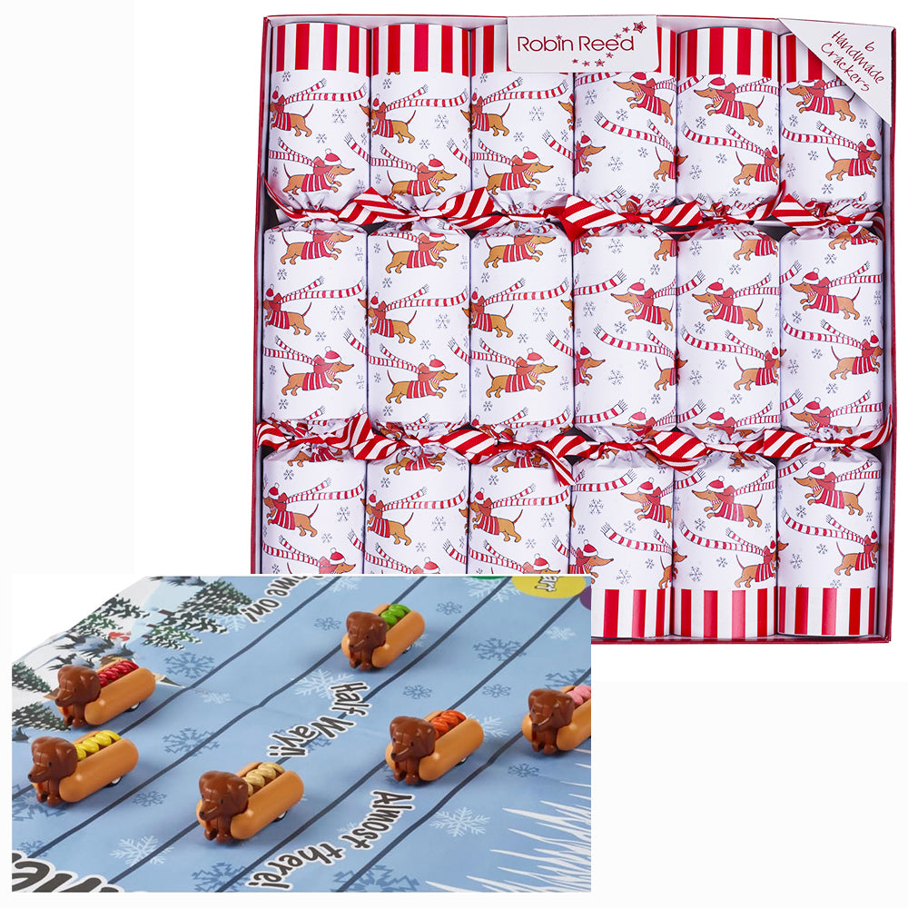 Racing Sausage Dogs | 6 Handmade Crackers | Christmas Dachshund | Ready Made