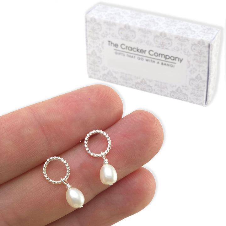 Sterling Silver Rope Hoop & Pearl Earrings | Mini Gift | Cracker Filler