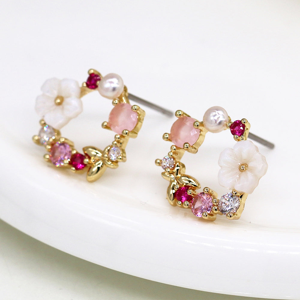 Pretty Floral Crystal Wreath Earrings | Pierced Ears | Mini Gift | Cracker Filler