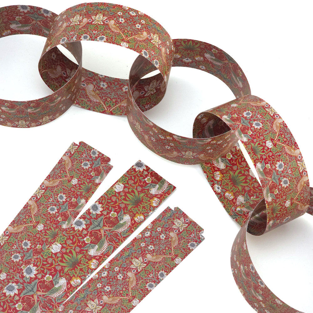 30 Reusable Christmas Paper Chains | Red Strawberry Thief | No Glue | 2.5m