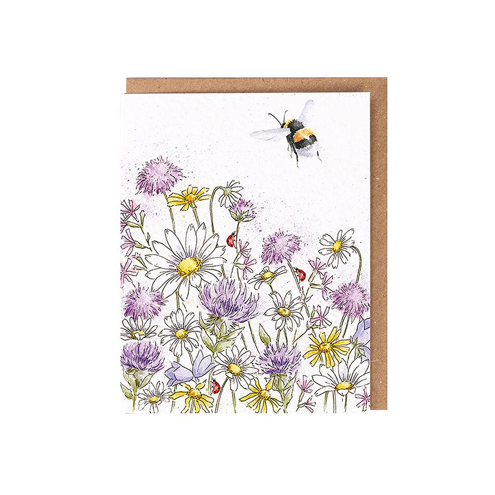 Bee & Wildflowers | Blank Card & Wild Flower Seeds | 10.5x15cm | Wrendale Designs