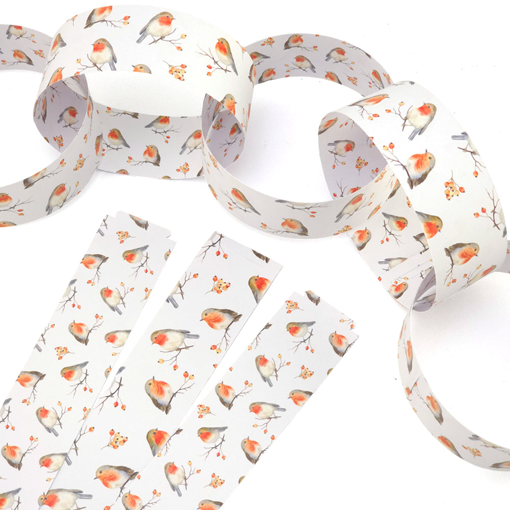 30 Reusable Christmas Paper Chains | Watercolour Robin | No Glue Needed | 2.5m