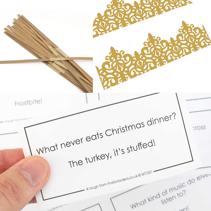 Adjustable Cracker Hats, Snappy Strips & Jokes for 12 DIY Crackers | Generic, Christmas or Birthday Jokes