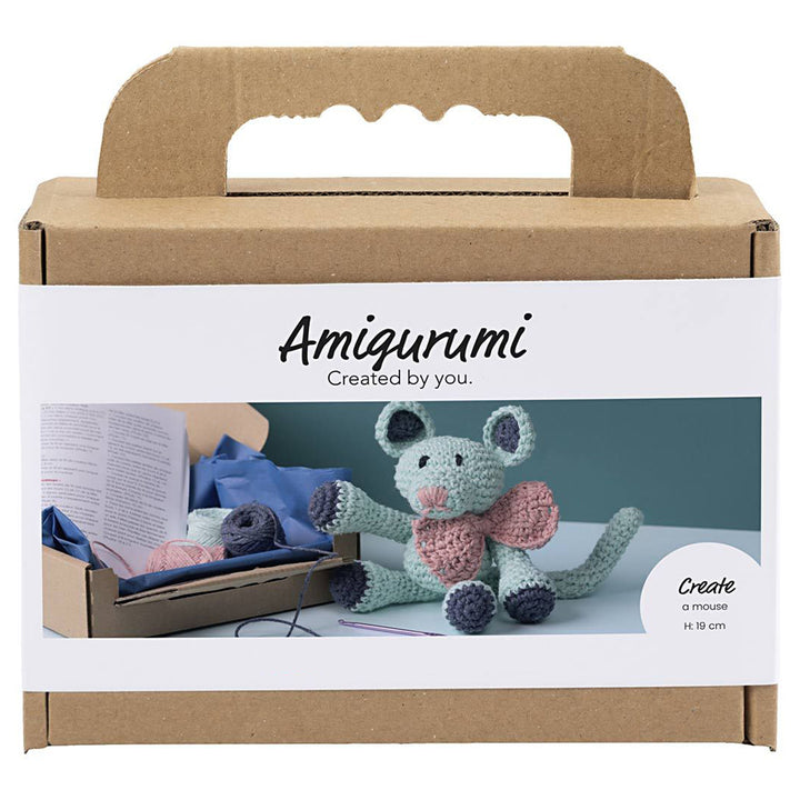 Amigurumi Complete Craft Kit | Mint Green Mouse | Japanese Crochet | 19cm Tall