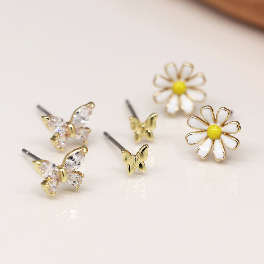 Pretty Daisy & Butterfly Earrings Trio | Mini Gift | Cracker Filler