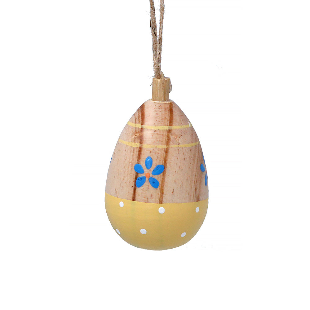 Single 5cm Yellow Forget Me Not Wooden Egg Bauble - Easter Trees | Gisela Graham