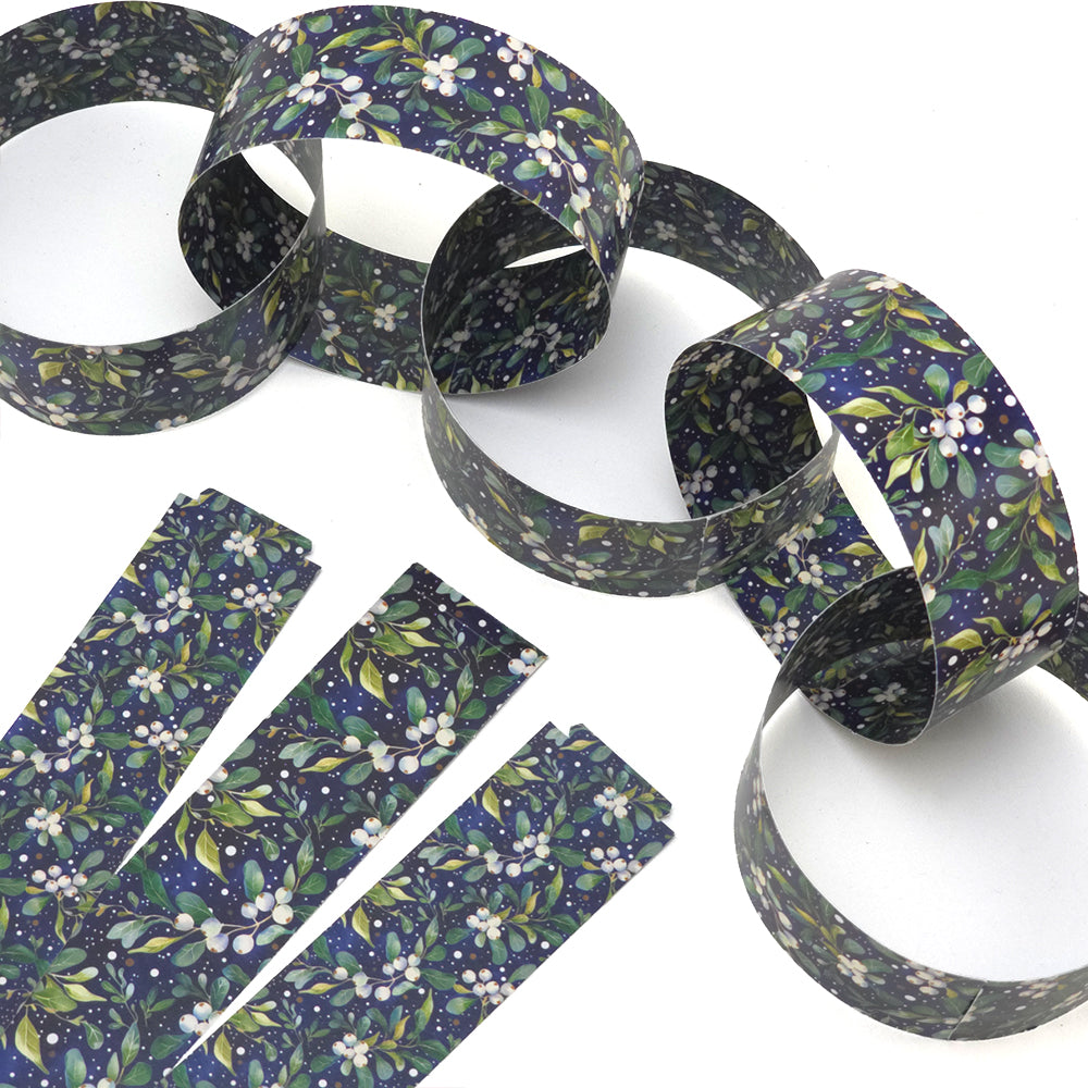 30 Reusable Christmas Paper Chains | Midnight Mistletoe | No Glue Needed | 2.5m
