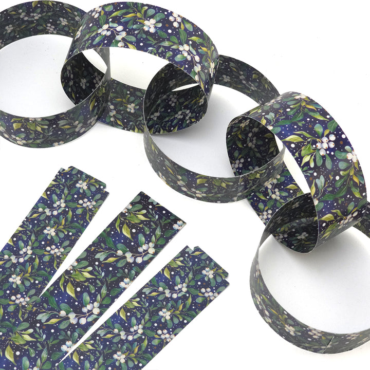 30 Reusable Christmas Paper Chains | Midnight Mistletoe | No Glue Needed | 2.5m